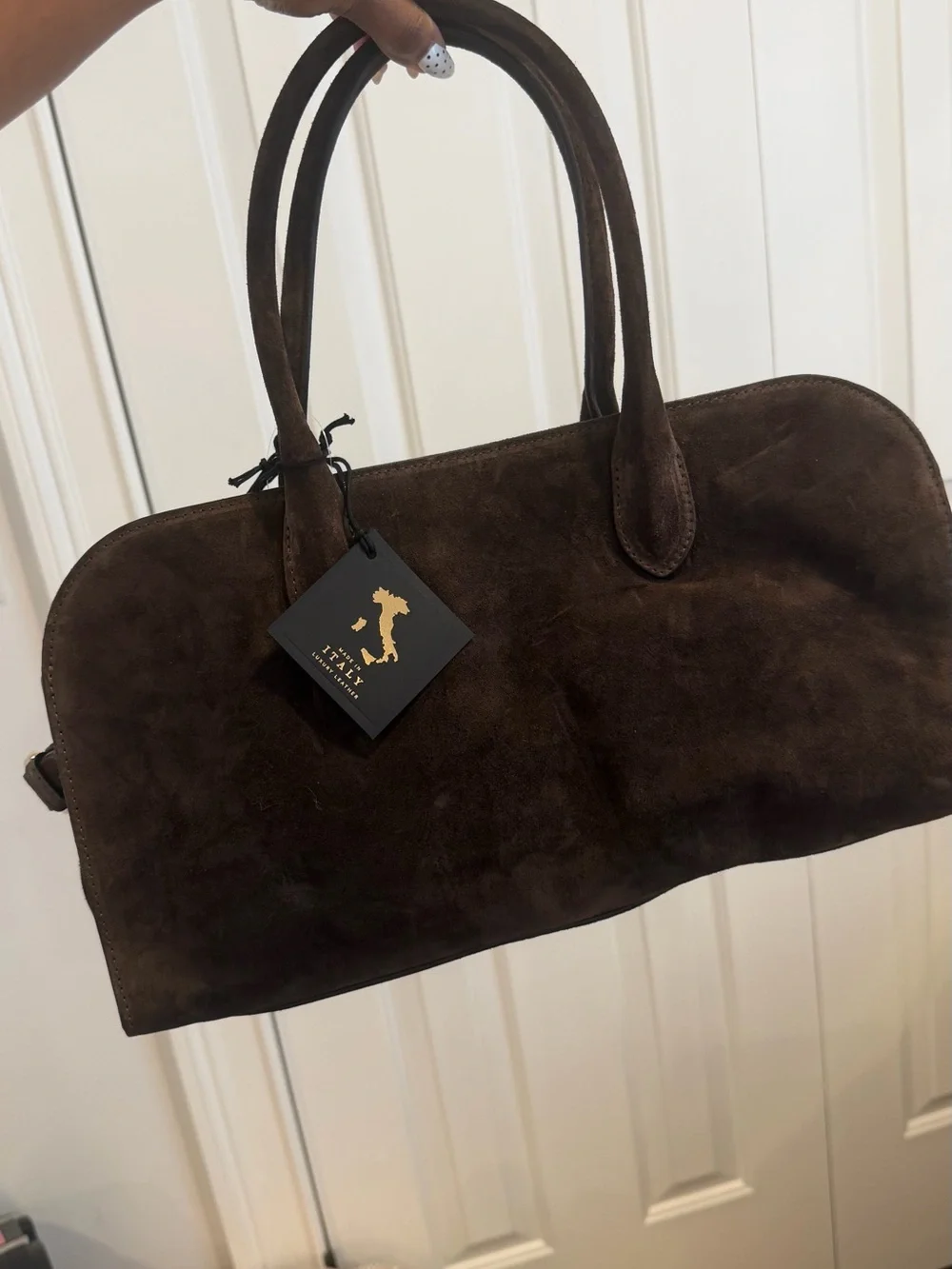 Italian Suede Holdall Bag in Dark Brown - Men Bags